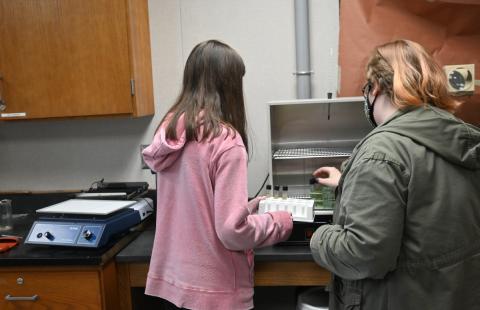 High School students using an incubator