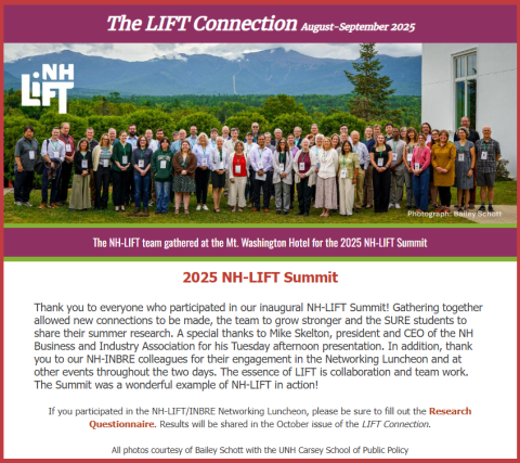 A sample first page of the LIFT newsletter
