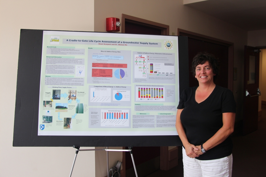woman posing with research poster